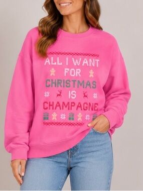 Pink Lily Pink "All I Want For Christmas Is Champagne" Sweatshirt graphic SZ SM